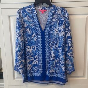 New Lilly Pulitzer Blue Floral Tunic Top